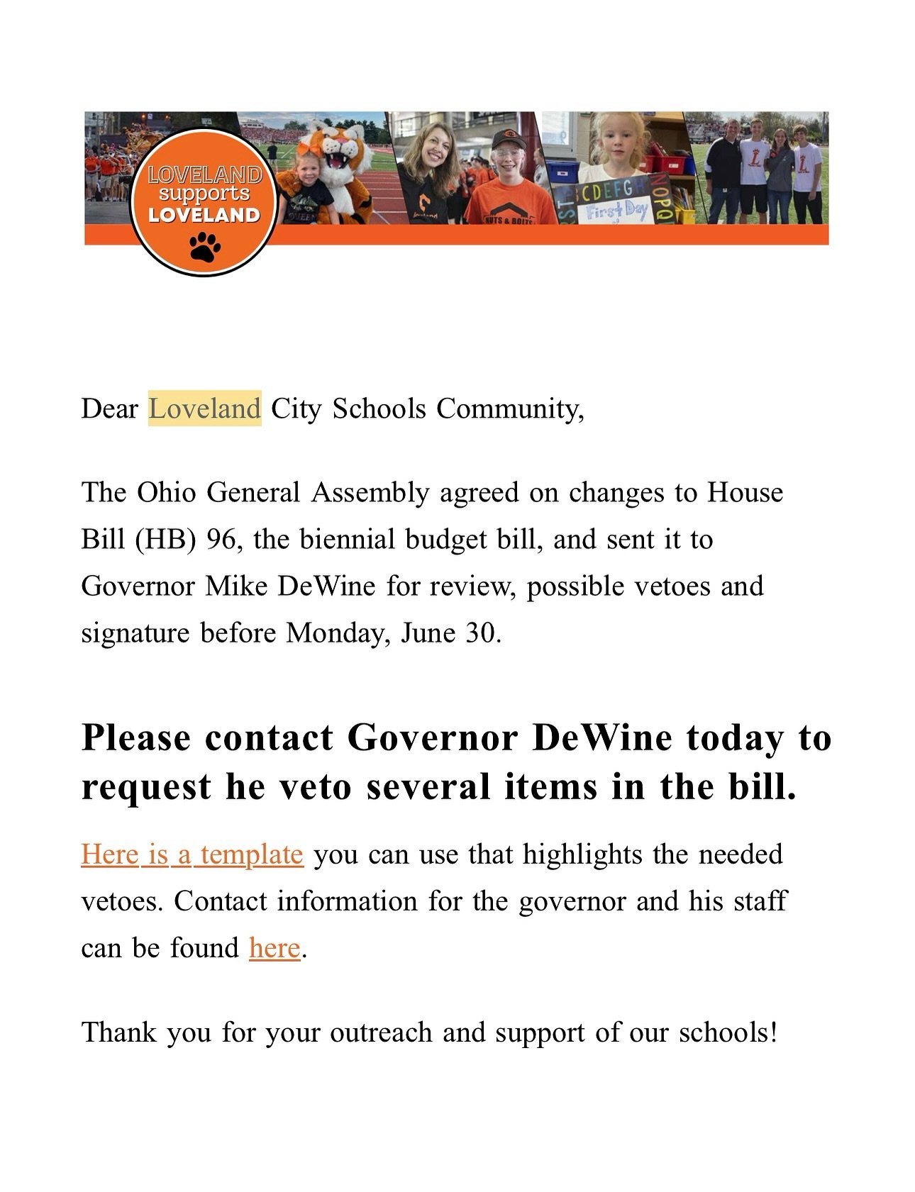 Friends, check your emails for an important message from us! We include a template and contact info to reach out to Governor DeWine, urging him to support public education and veto several harmful provisions in House Bill 96. Show your support for Oh