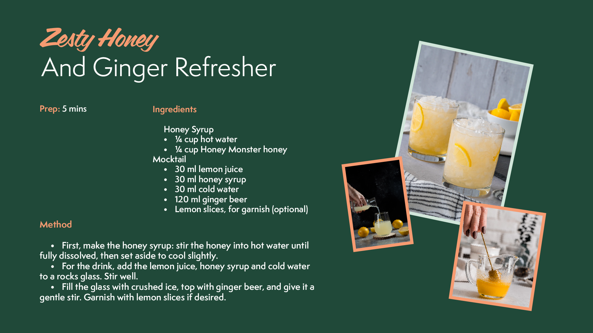 recipe for zesty honey and ginger refresher mocktail