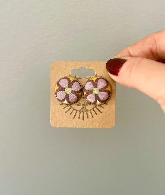 Button Stud Earrings-Purple