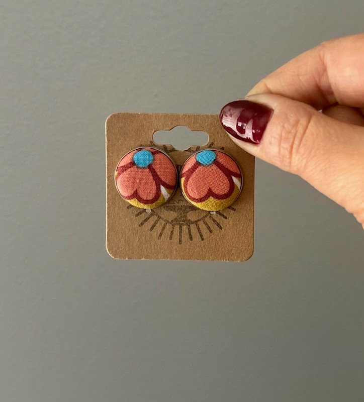Button Stud Earrings-Pink