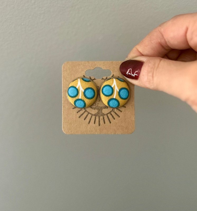 Button Stud Earrings-Blue