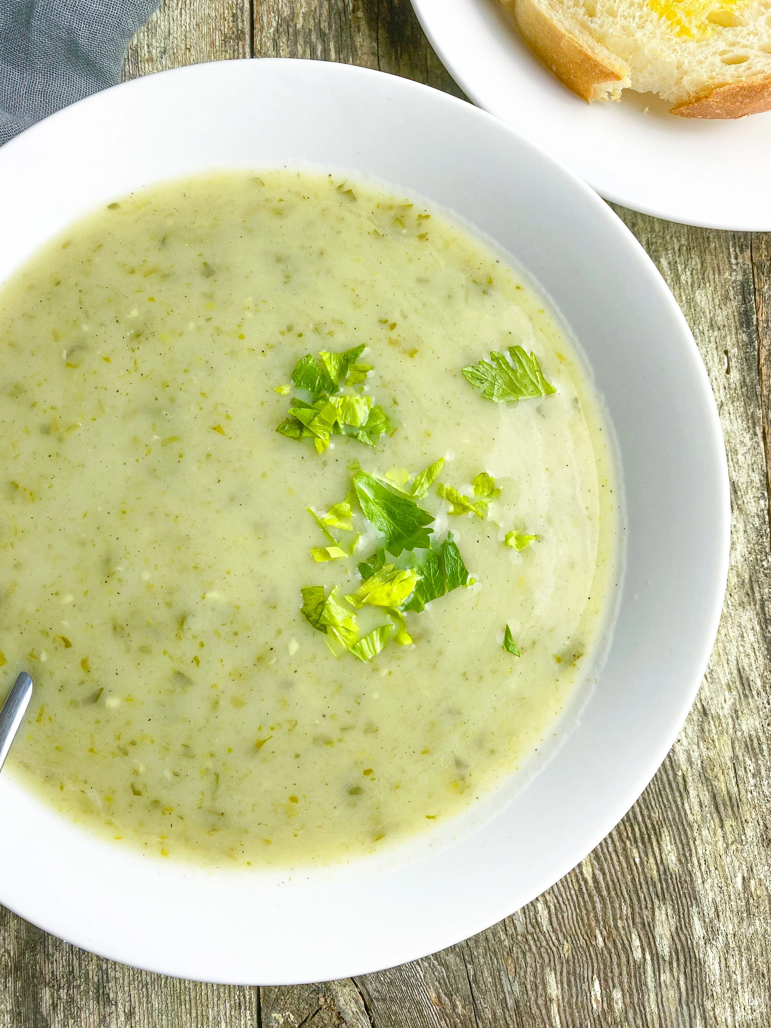 celery leaves and potato soup recipe from the midlife lifestyle blog findingmyfierce.com
