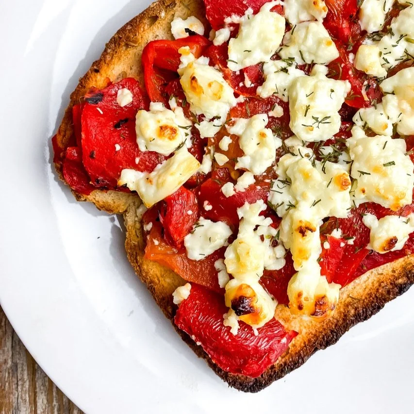 red pepper toast with feta recipe from the health and wellness blog findingmyfierce.com