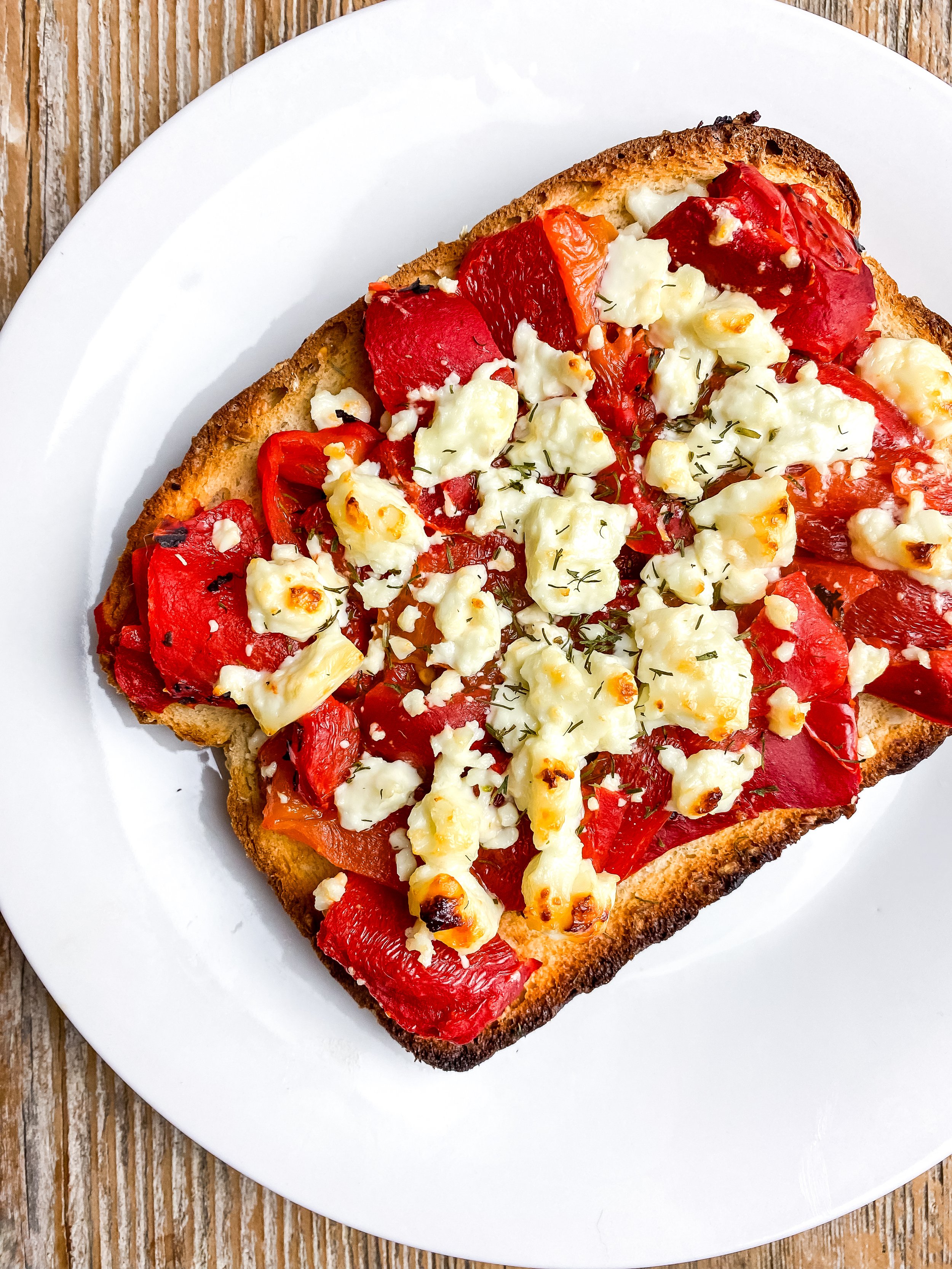 red pepper toast with feta recipe from the health and wellness blog findingmyfierce.com