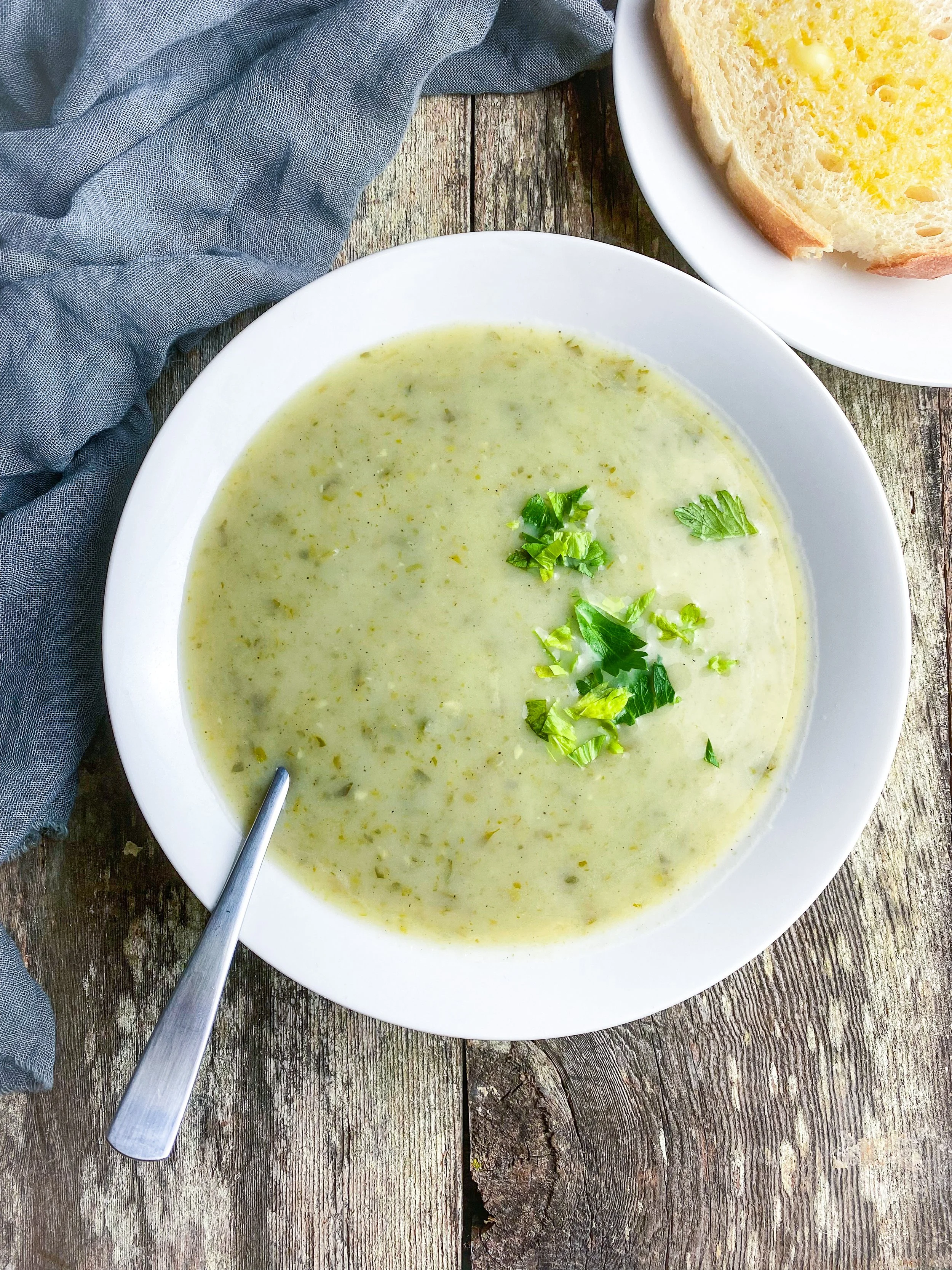 celery leaves and potato soup recipe from the midlife lifestyle blog findingmyfierce.com