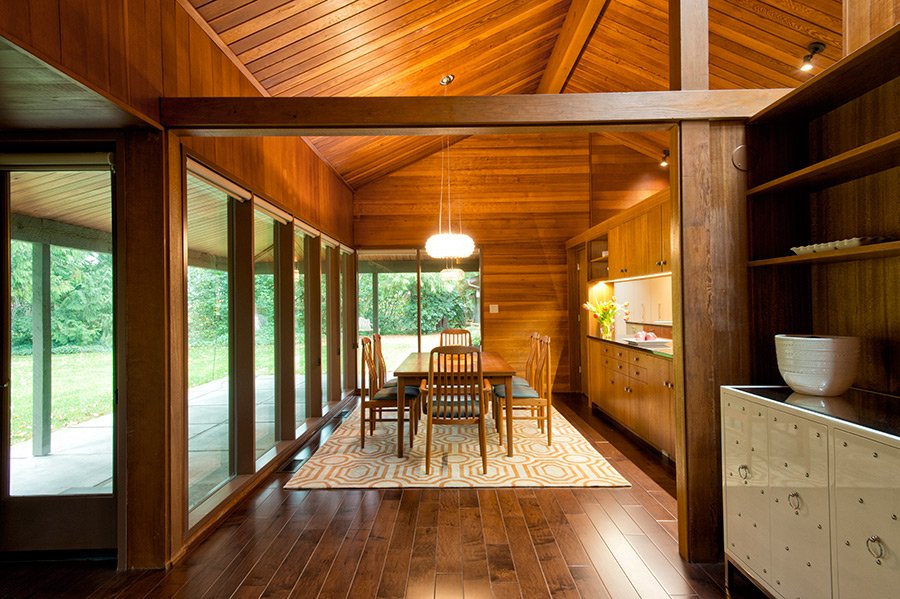 View of newly remodled dining room featuring natural wood finishes