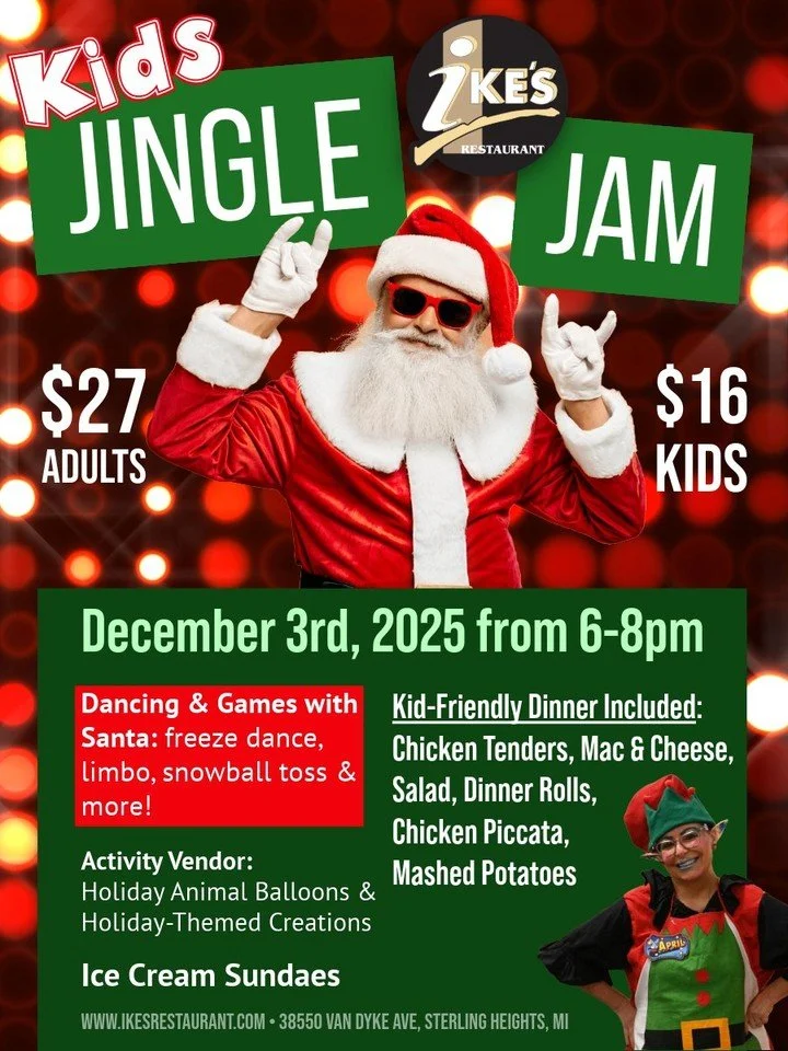 It&rsquo;s almost time to Jingle Jam! 🎶🎄 Santa&rsquo;s trading in his sleigh for the dance floor at Ike&rsquo;s Restaurant&mdash;and you&rsquo;re invited! ✨ Bring your holiday spirit, your best moves, and get ready for a night full of music, laught