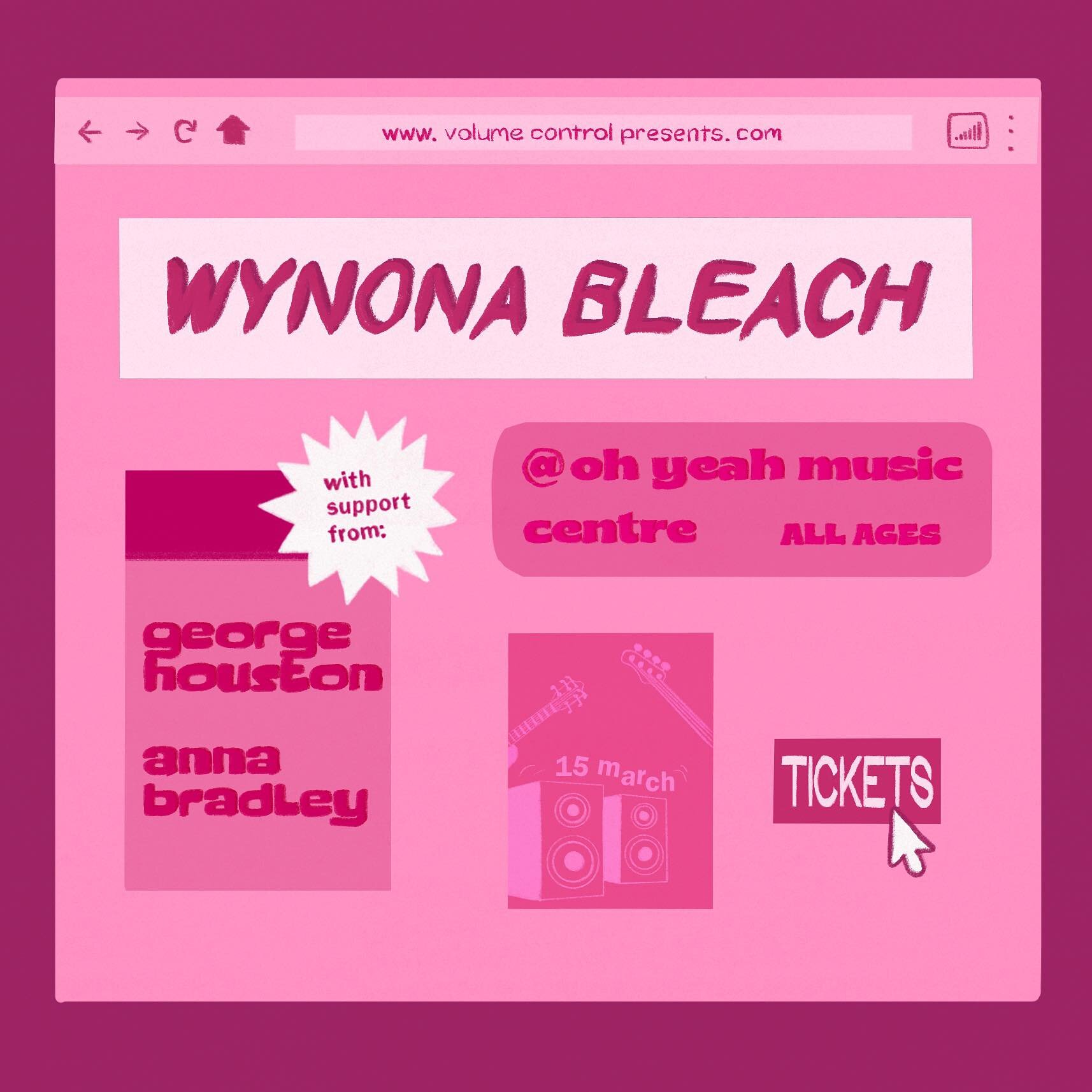 ⚡️GIG ANNOUNCEMENT⚡️

Volume Control are kicking off gig season with a fresh lineup, this is not one to miss out on. Headlining, we have Wynona Bleach, dreamy alt-rock shoegazers dominating the local scene, set to take the stage.  Next up, George Hou