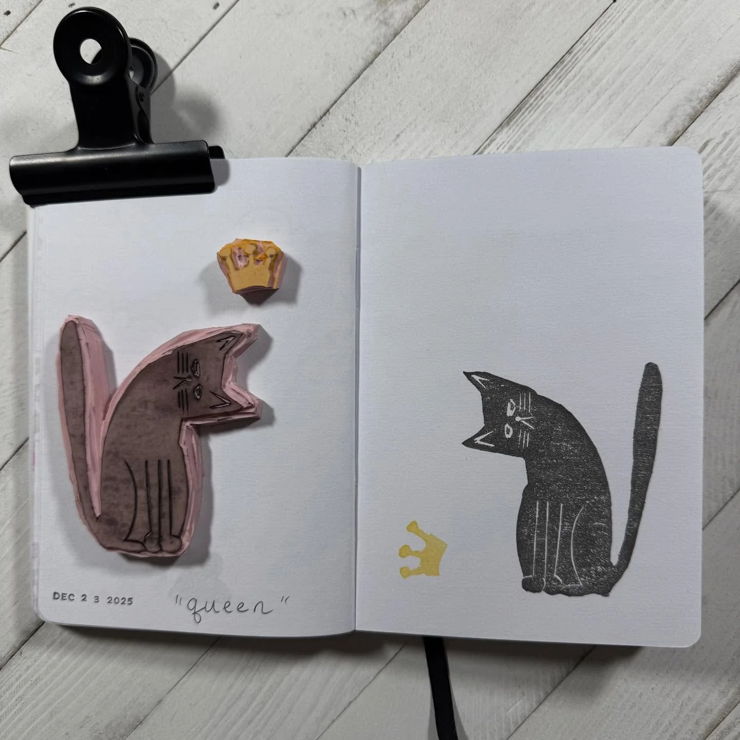 I was sick and miserable the week before and after Christmas. It shows in this batch of stamps for #carvedecember2025 
23 - queen 👑
24 - related 🌳(I think I reused stamps that went together because I was exhausted)
25 - jolly (🤭)
26 - top heavy 🍄