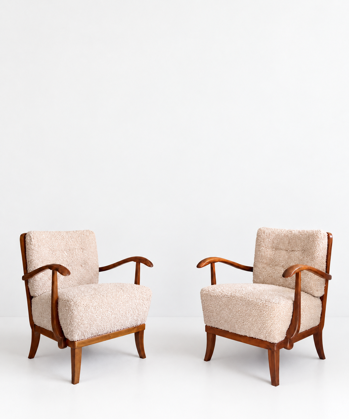 Art Deco Armchairs by Gyula Kaesz from 1930s, Restored with Bouclé Upholstery