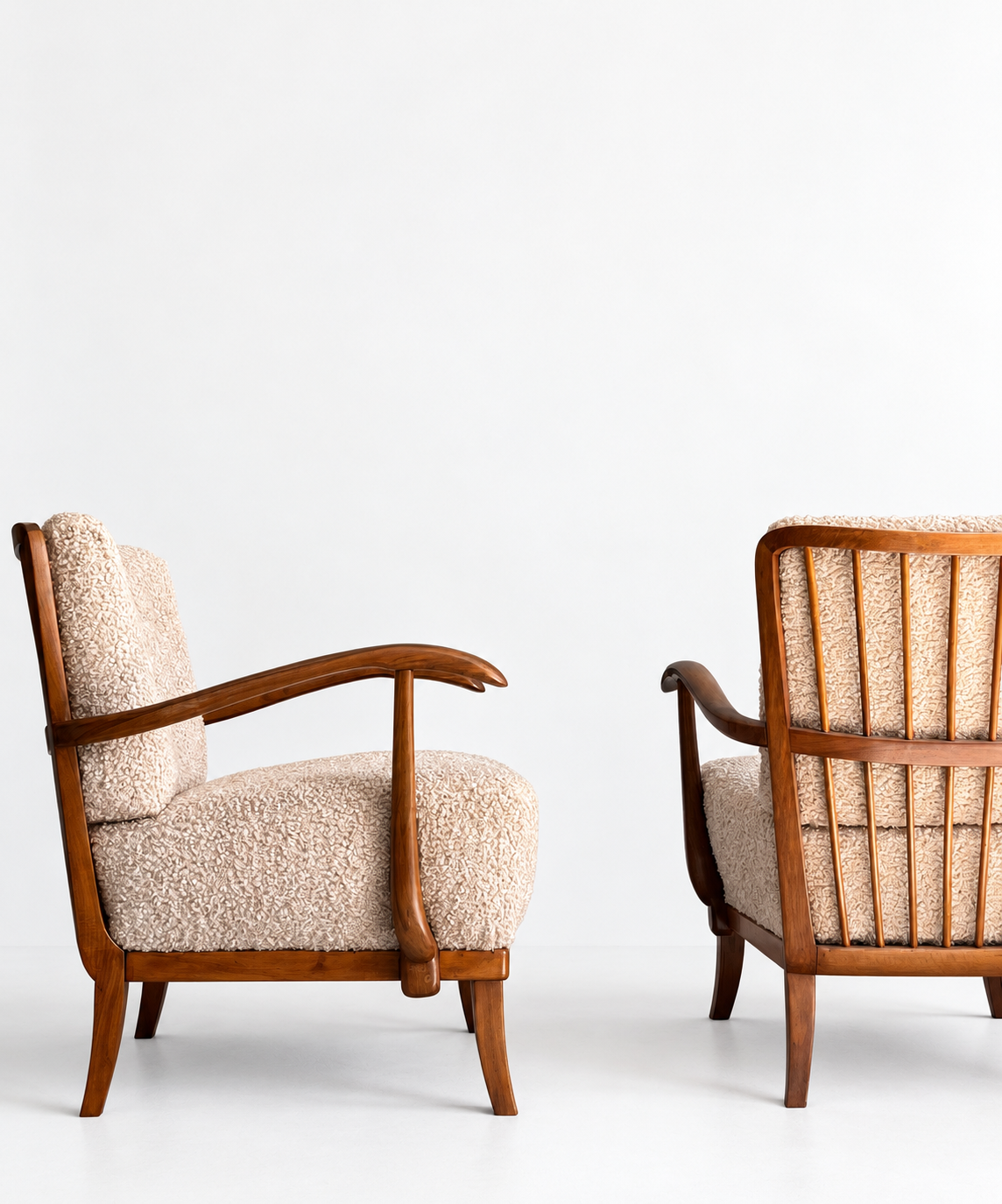 Art Deco Armchairs by Gyula Kaesz from 1930s, Restored with off white Bouclé Upholstery