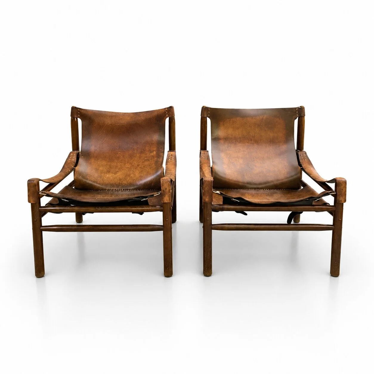 Buffalo Leather 'Safari' Armchairs, 1970s