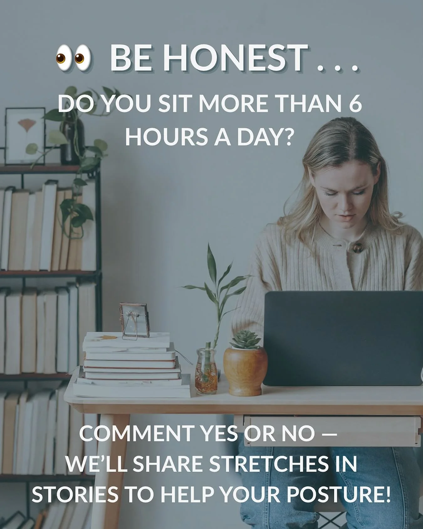 👀 Be honest&hellip; how many hours a day are YOU sitting?

💺 Long hours at a desk can sneak up on your posture and leave you achy.

👇 Drop a YES or NO in the comments &mdash; we&rsquo;ll share our top posture-saving stretches in stories!

#posture