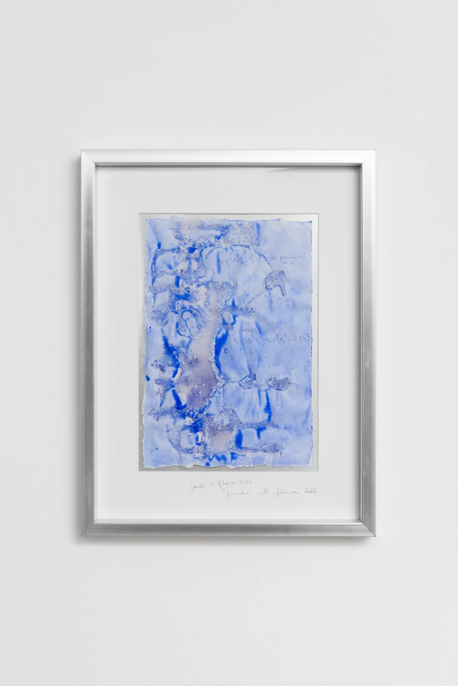 B-JE10.1.22+P-Je17.02.22, À l'encre bleue
Brouillon mathématiques, cyanolite,
acrylique, 28 x 20 x 3 cm