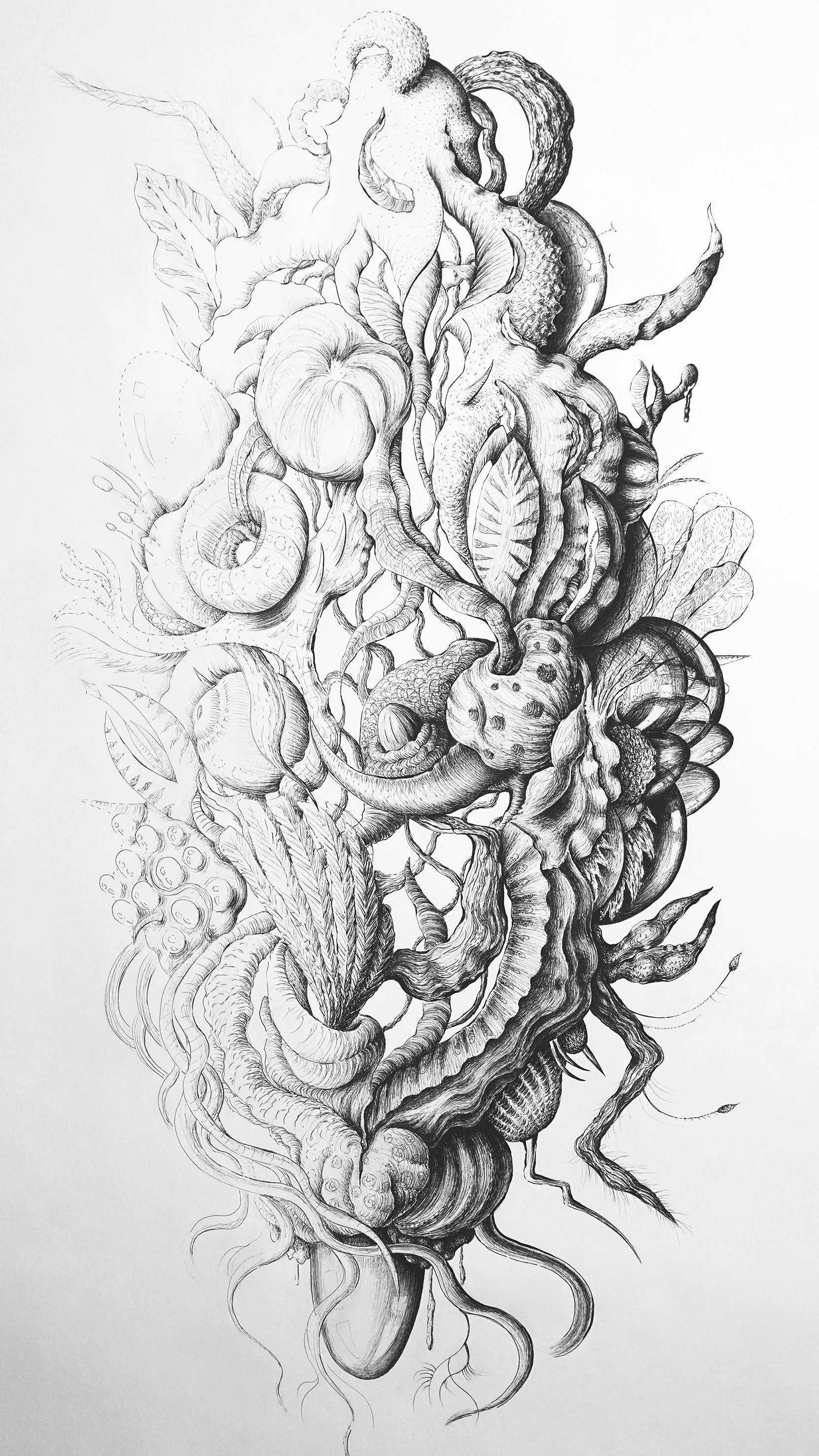 Agrégats 1, encre de chine sur papier canson 200g, 130 x 70 cm