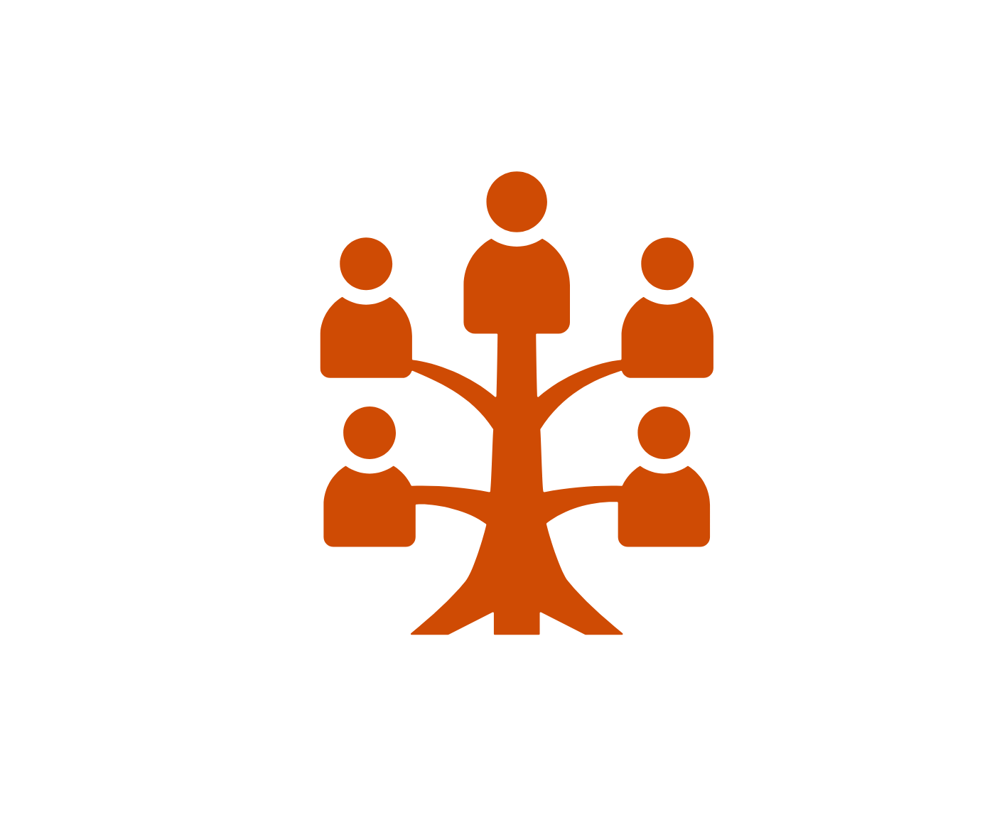 symbol of an orange tree with a person on each branch
