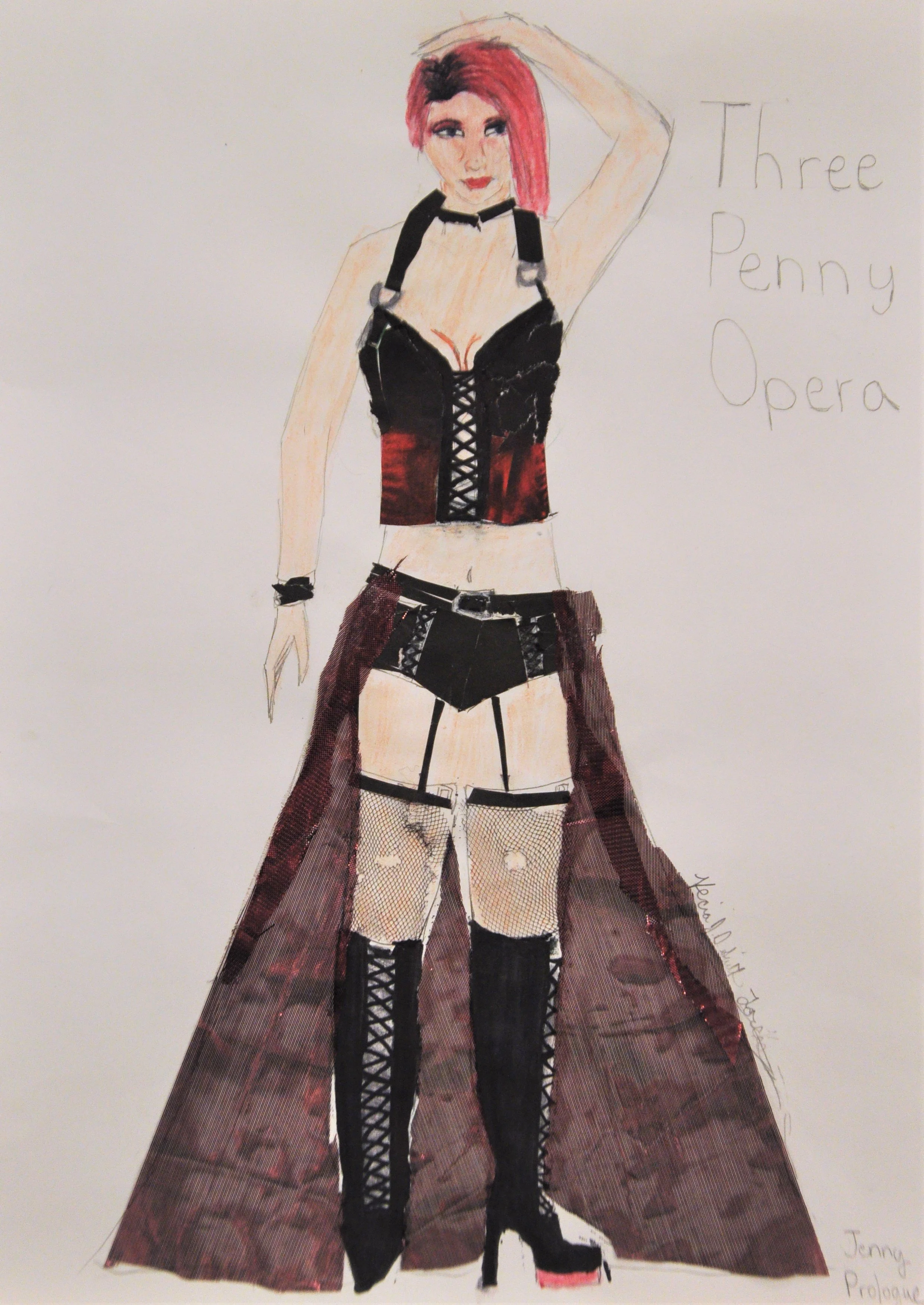 My cyberpunk inspired designs of Jenny in "Three Penny Opera" using collage