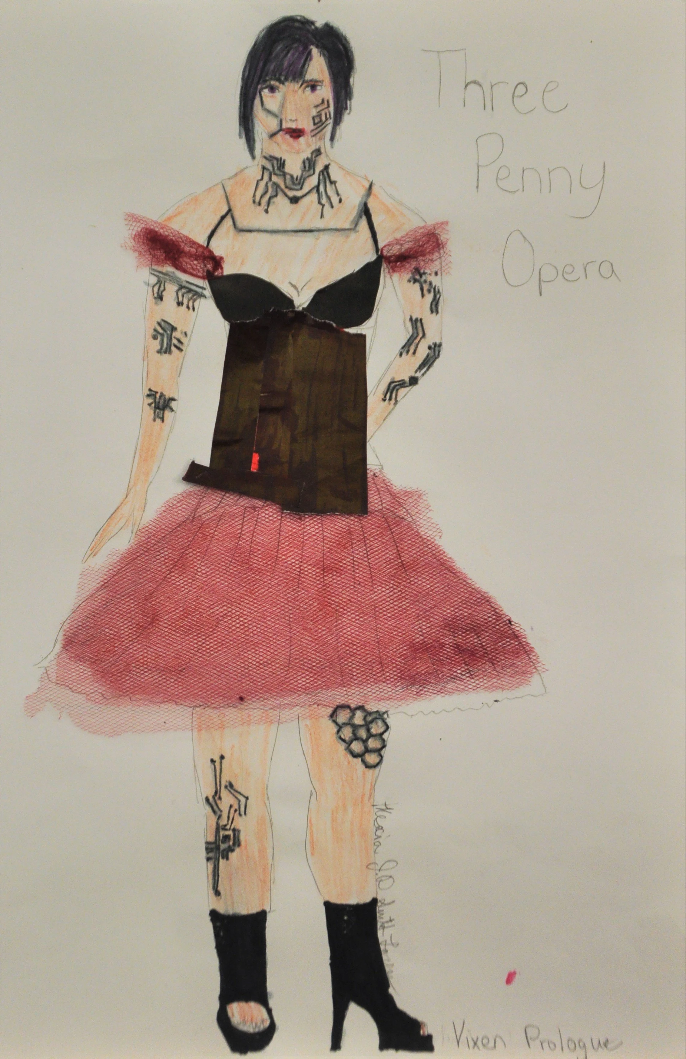 My cyberpunk inspired designs of Vixen in "Three Penny Opera" using collage