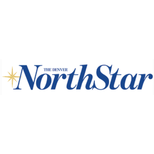 Logo of The Denver North Star with a blue text and a yellow star design on the left.