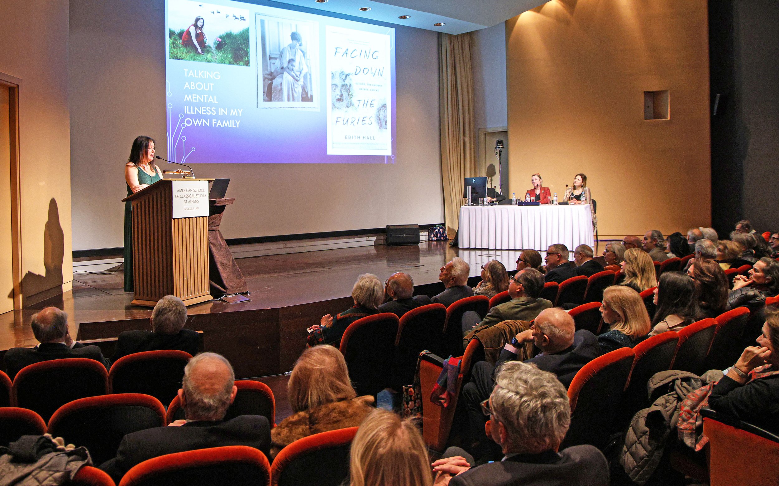 Edith Hall zoomed out to get the slides and audience response