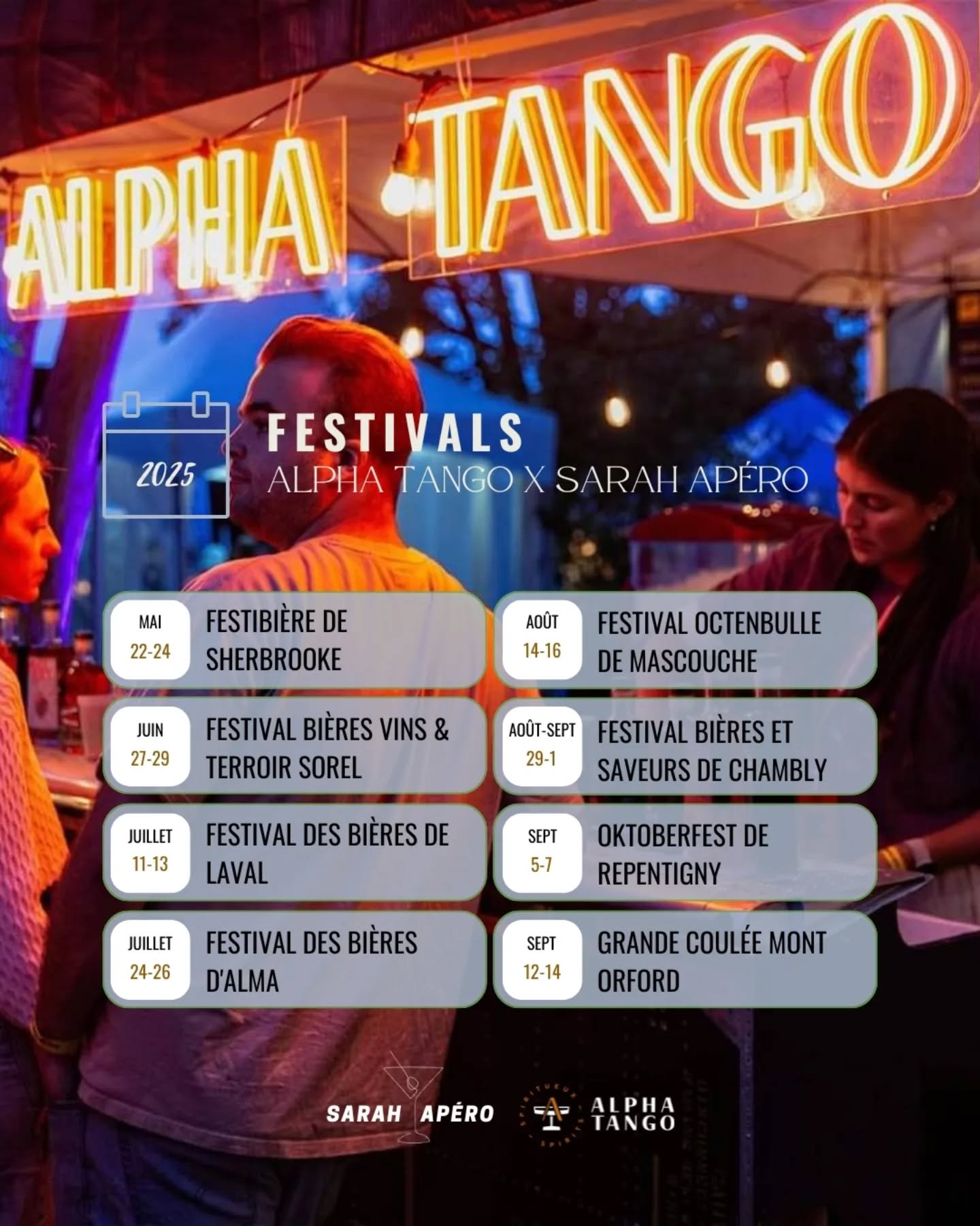 Notre agenda estival 🍉🍸✈️✨☀️

Comme on nous le demande et redemande, voici o&ugrave; vous pourrez venir nous voir cet &eacute;t&eacute; 🫶🏼 Encore cette ann&eacute;e, on a le bonheur et la chance de repr&eacute;senter la distillerie @alphatango.ca