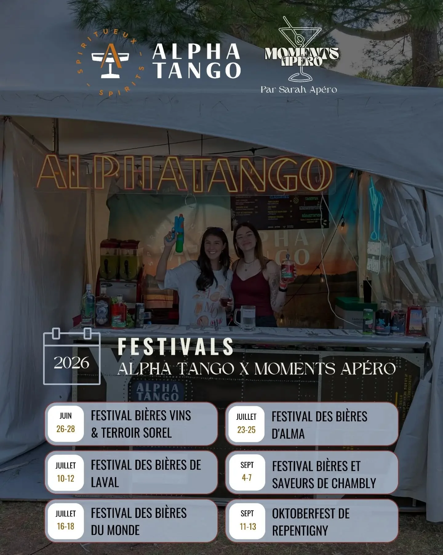 Cet &eacute;t&eacute;, on prend encore le contr&ocirc;le du kiosque d'Alpha Tango dans plusieurs festivals &agrave; travers le Qu&eacute;bec 🩵🧡
🚐🪇🍉🌞🍸🧃🍦🤡🚀
Avec un nouveau nom d'entreprise, un nouveau bolide, des nouveaux produits mais la m&
