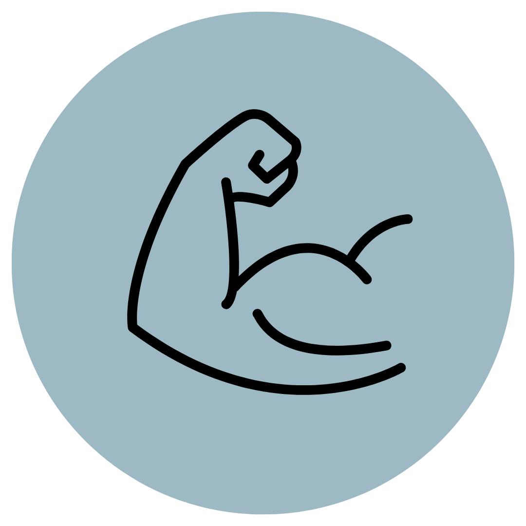 Outlined drawing of a flexed bicep muscle.