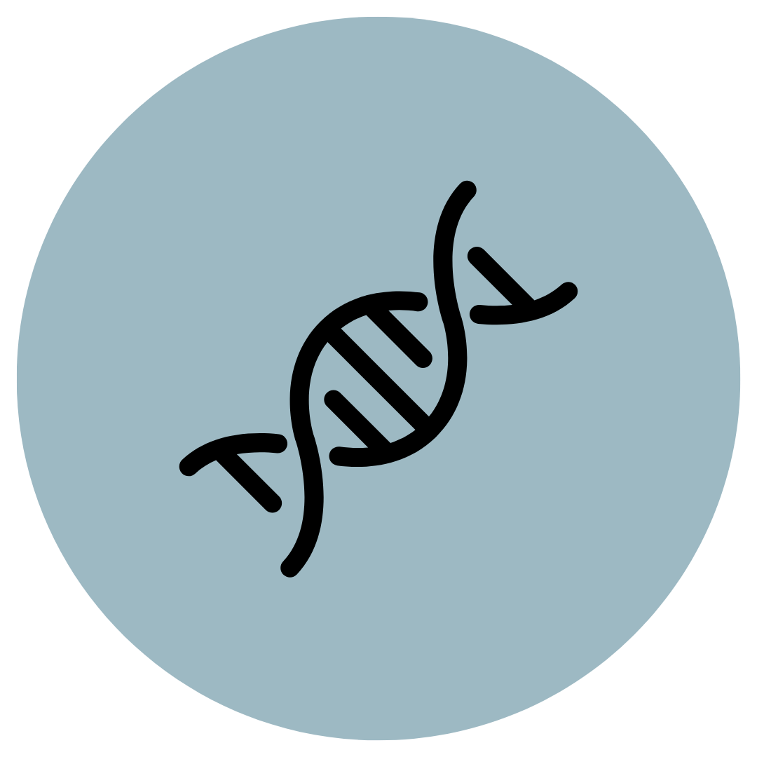 Illustration of a DNA double helix symbol inside a blue circle.
