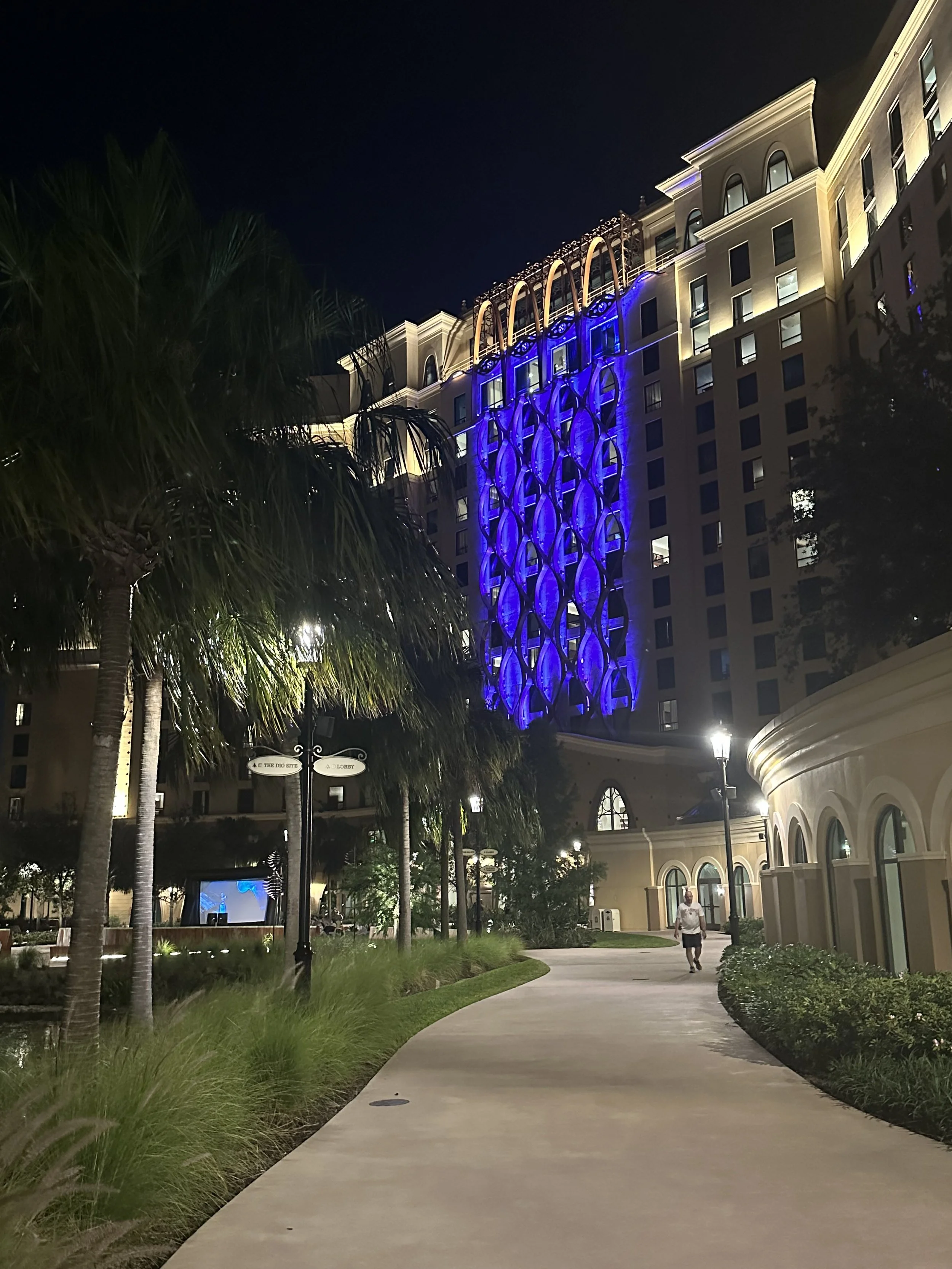 gran destino tower exterior at night