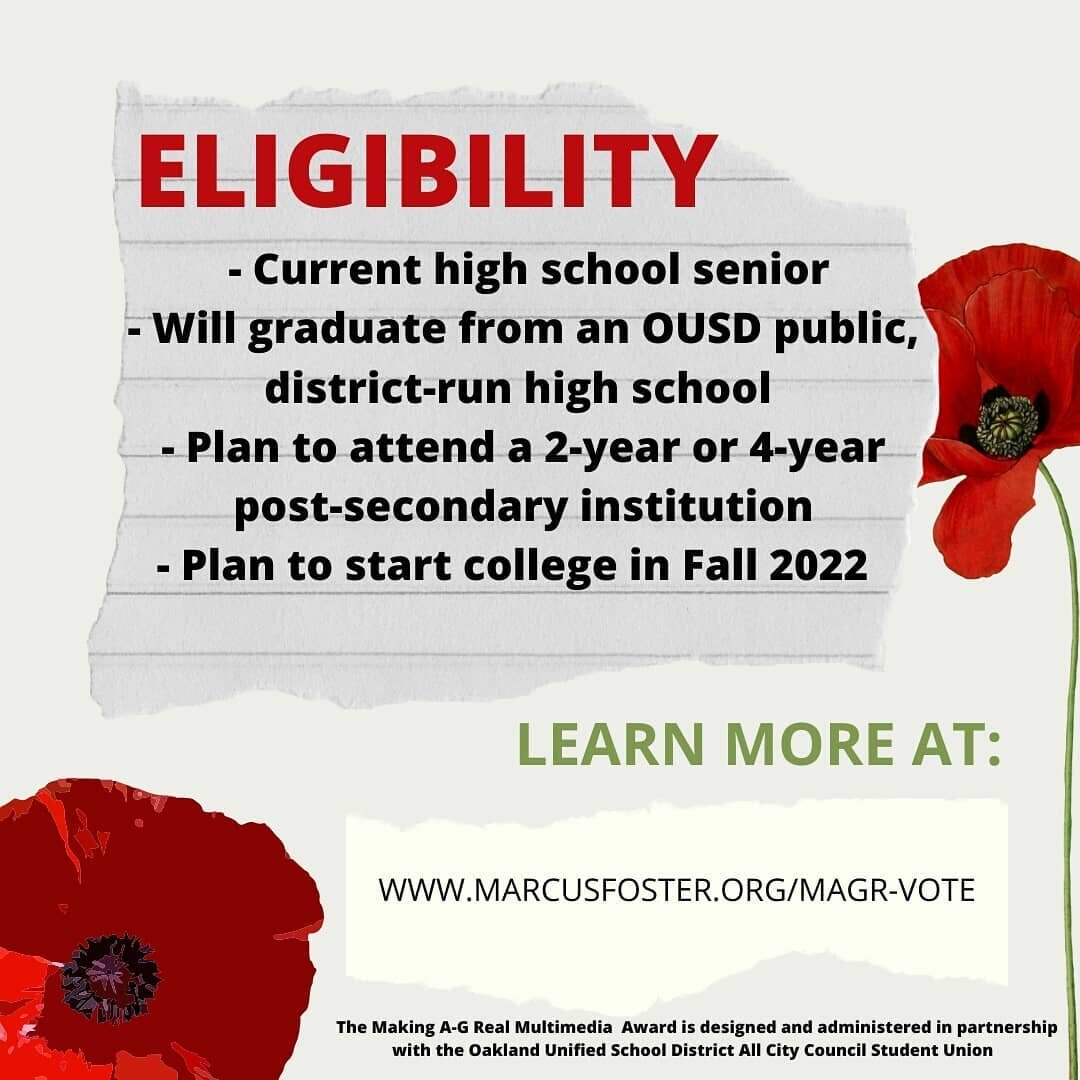 Graduating Senior? Apply today. Visit the website for application and more info. www.marcusfoster.org/magr-vote

Flyer: I really V