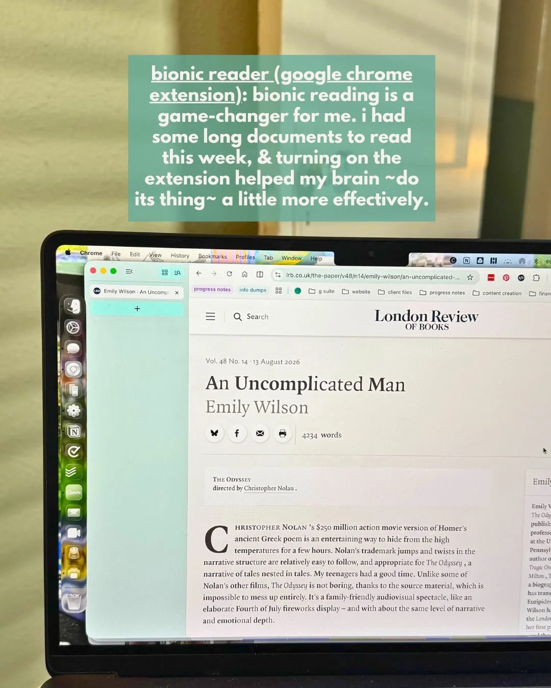 Laptop showing an article with the Bionic Reading Chrome extension turned on