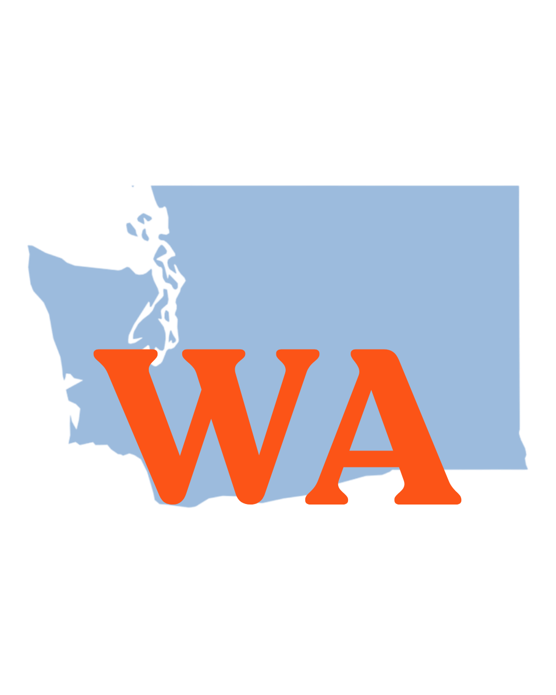 Online therapy available in Washington. Graphic shows a light blue map of Washington with large red letters “WA” over the state.
