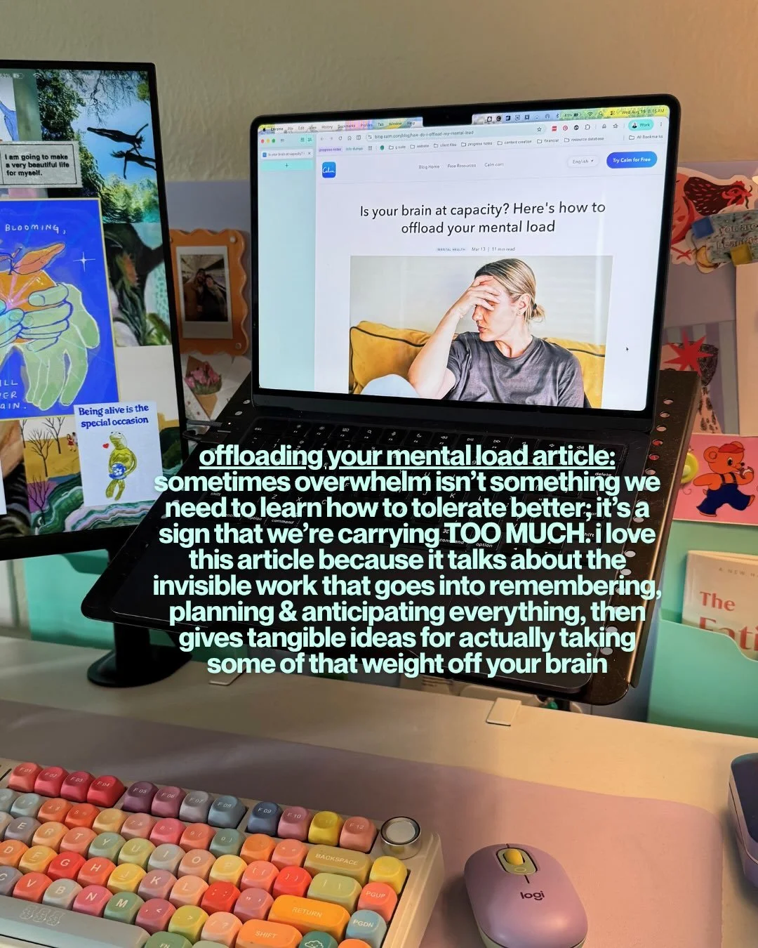 Laptop open to a Calm article about offloading your mental load