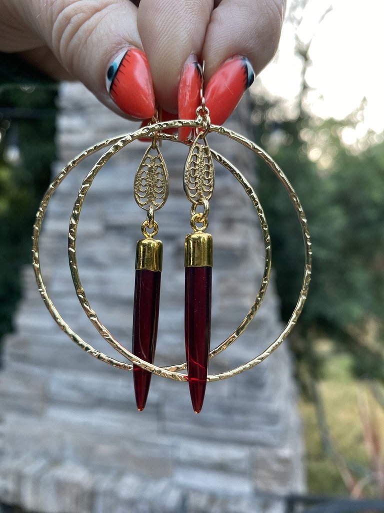 Garnet Spike Hoops