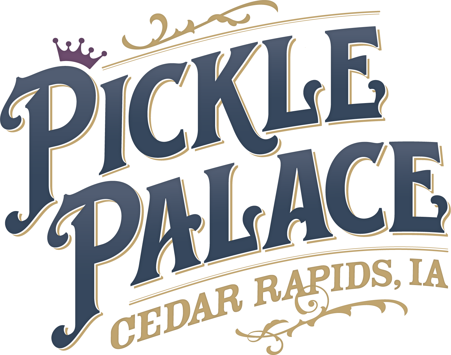 Logo with the text 'Pickle Patch Cedar Rapids, IA' in dark blue and gold colors.