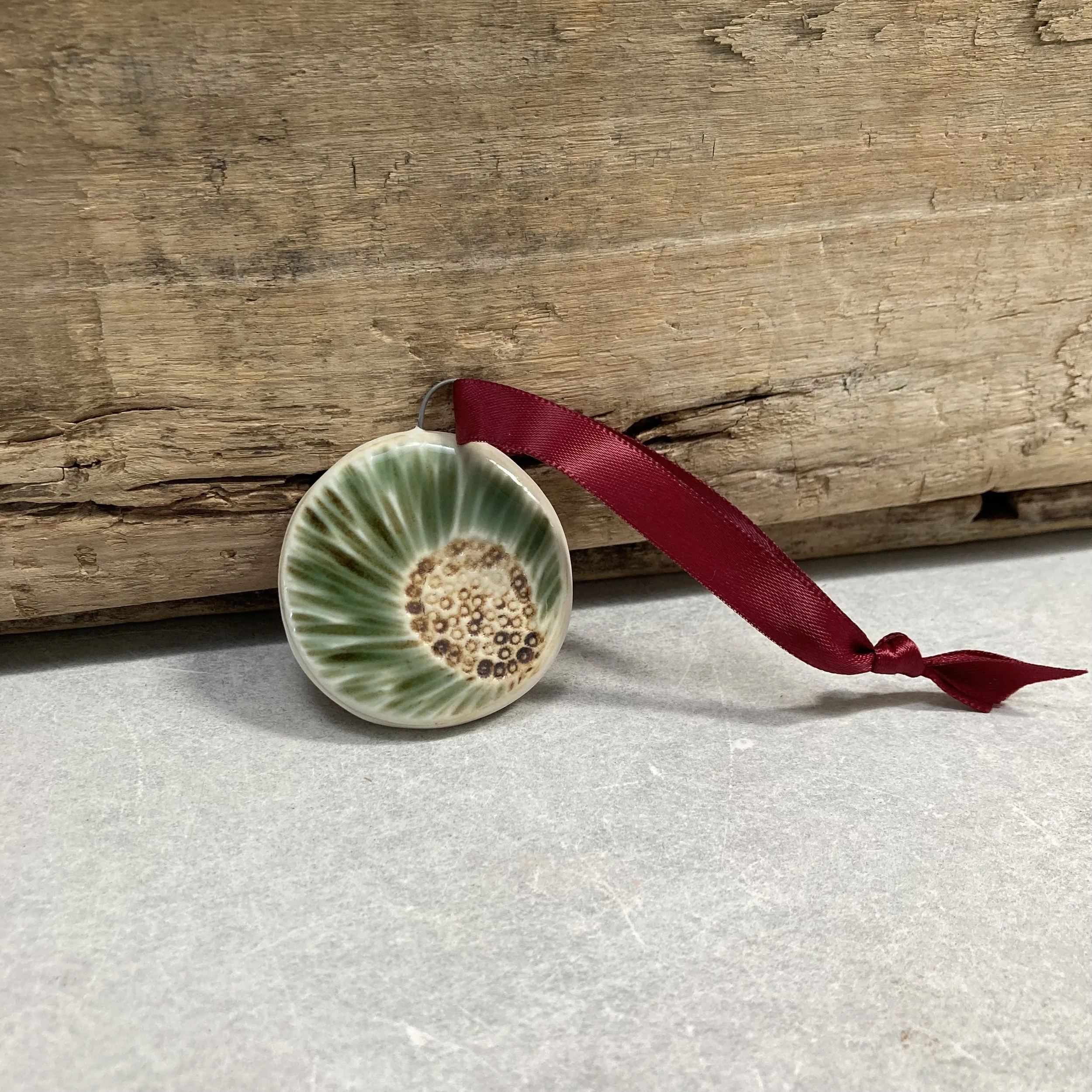 Porcelain Pinecone Ornament ~ Sage and Brown