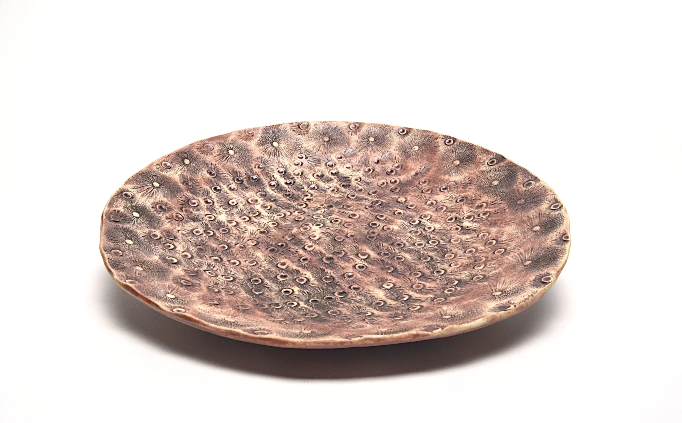 Hand Stamped Porcelain Platter with Red Iron Wash