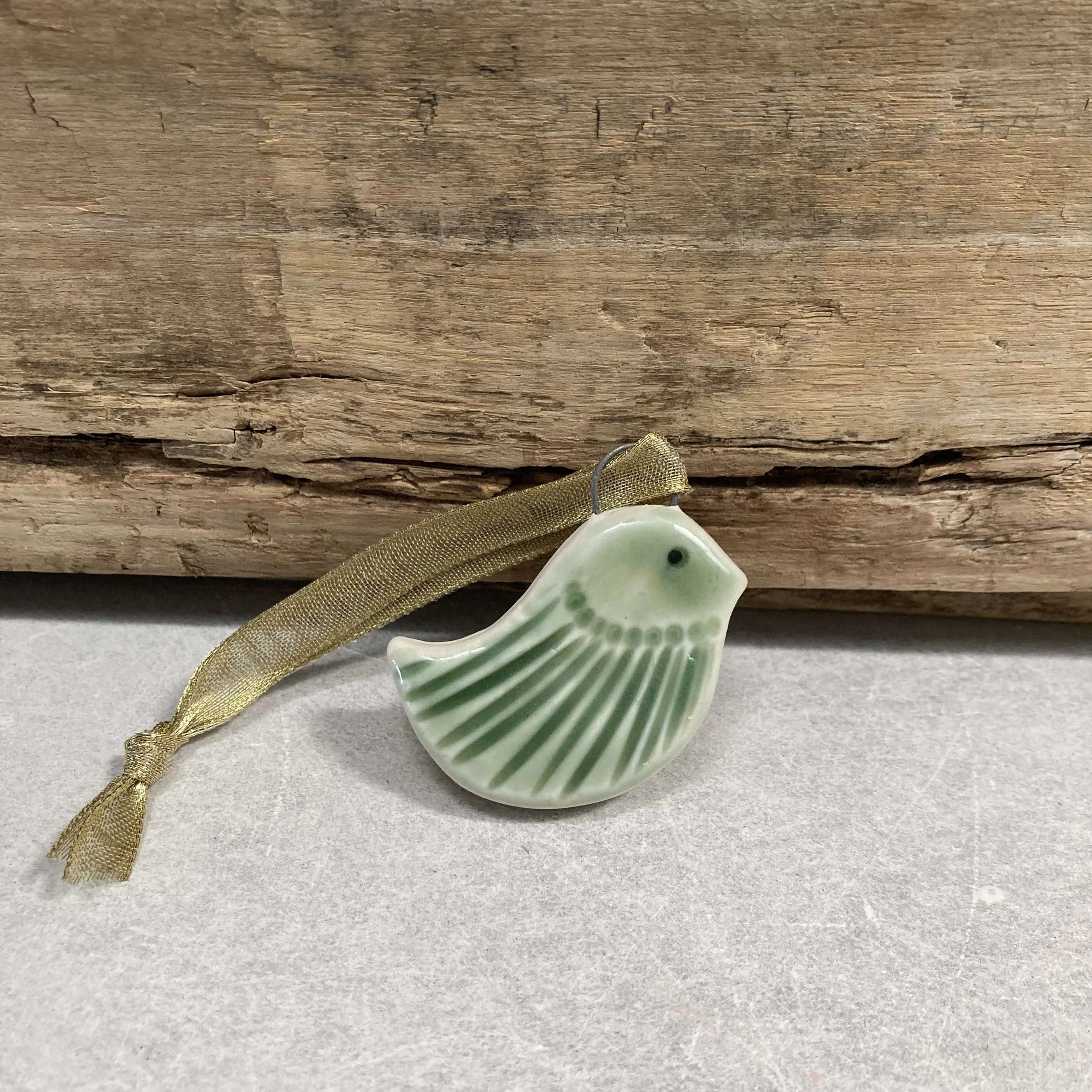 Porcelain Bird Ornament ~ Sage Glaze