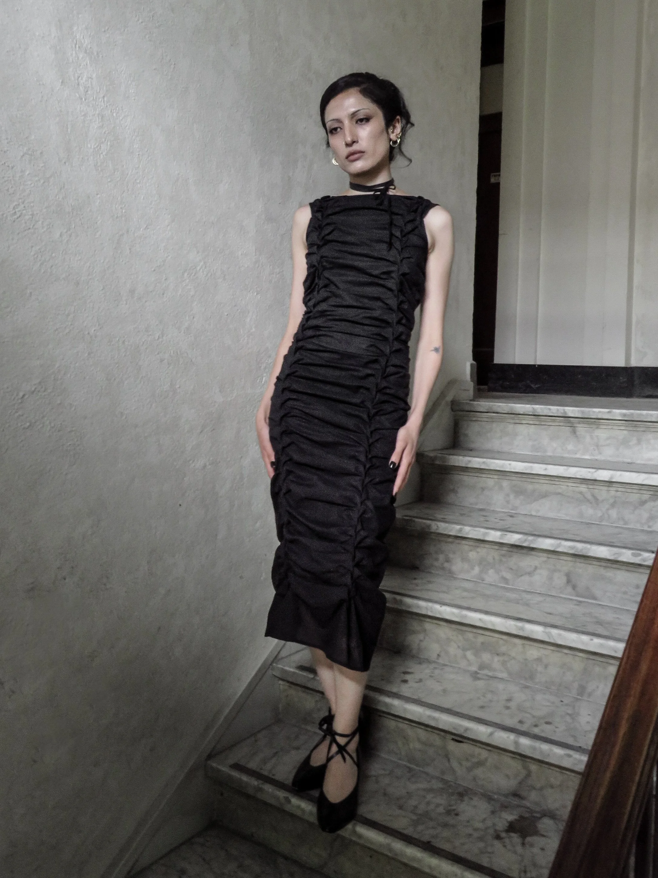 TWIN BRAID DRESS - BLACK