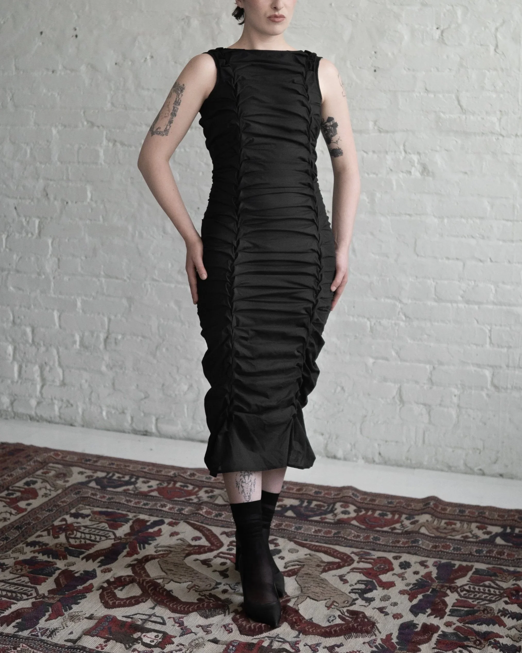 TWIN BRAID DRESS - BLACK