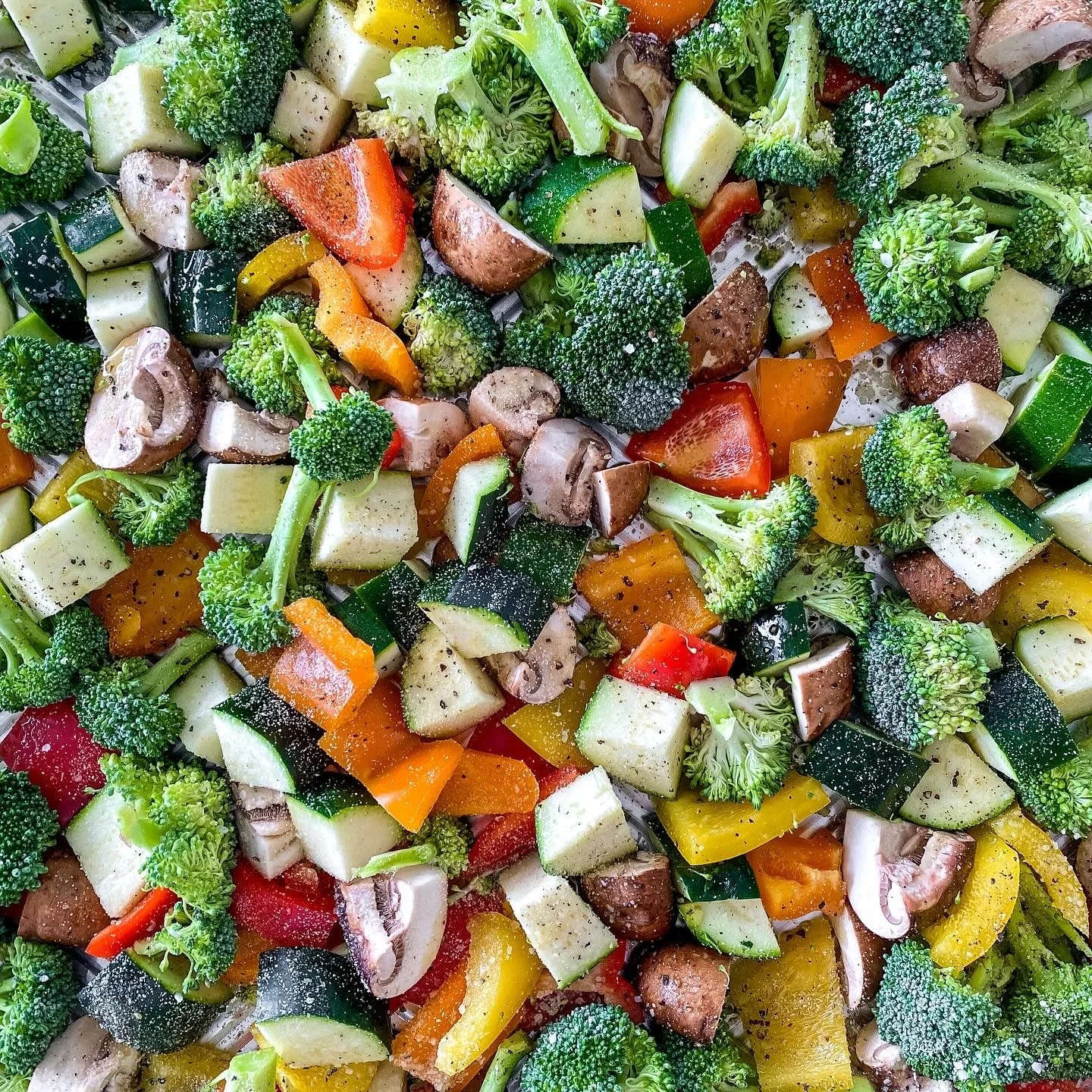 A sheet pan of roasted veggies for a delicious and healthy side dish.