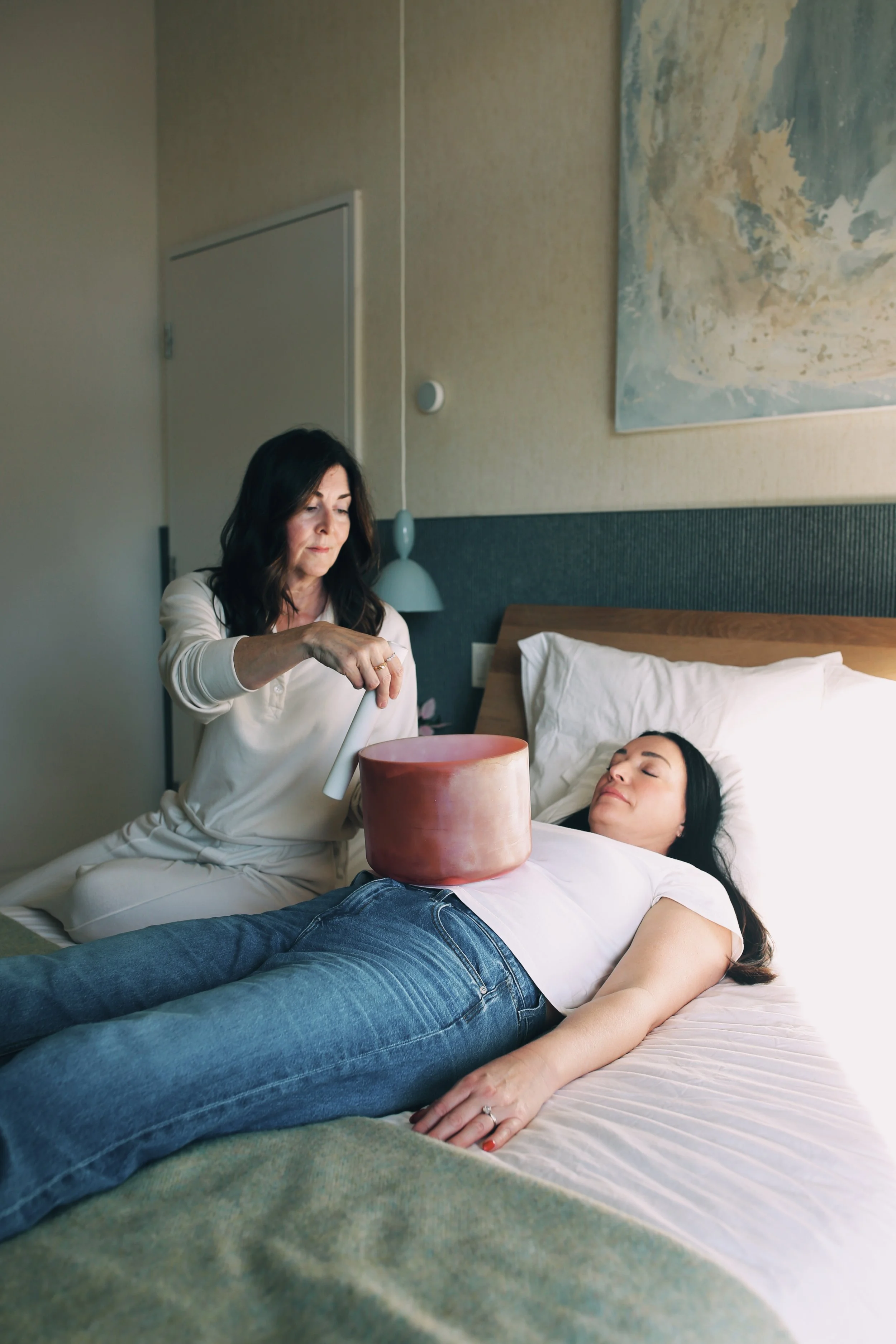 noble tones private sound bath at avalon palm springs hotel with crystal tone crystal alchemy bowls