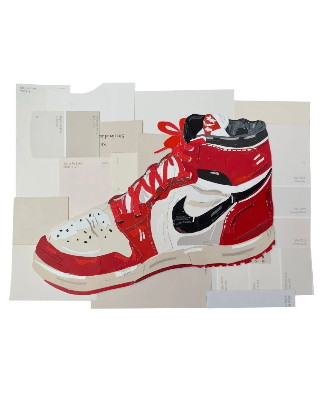 Something about shoes, man! I keep returning to them. There is something so personal about what we choose to put on our feet. Plus all the tiny stitching and details hold my interest while creating them in cut-paper. 

If you know anything about snea