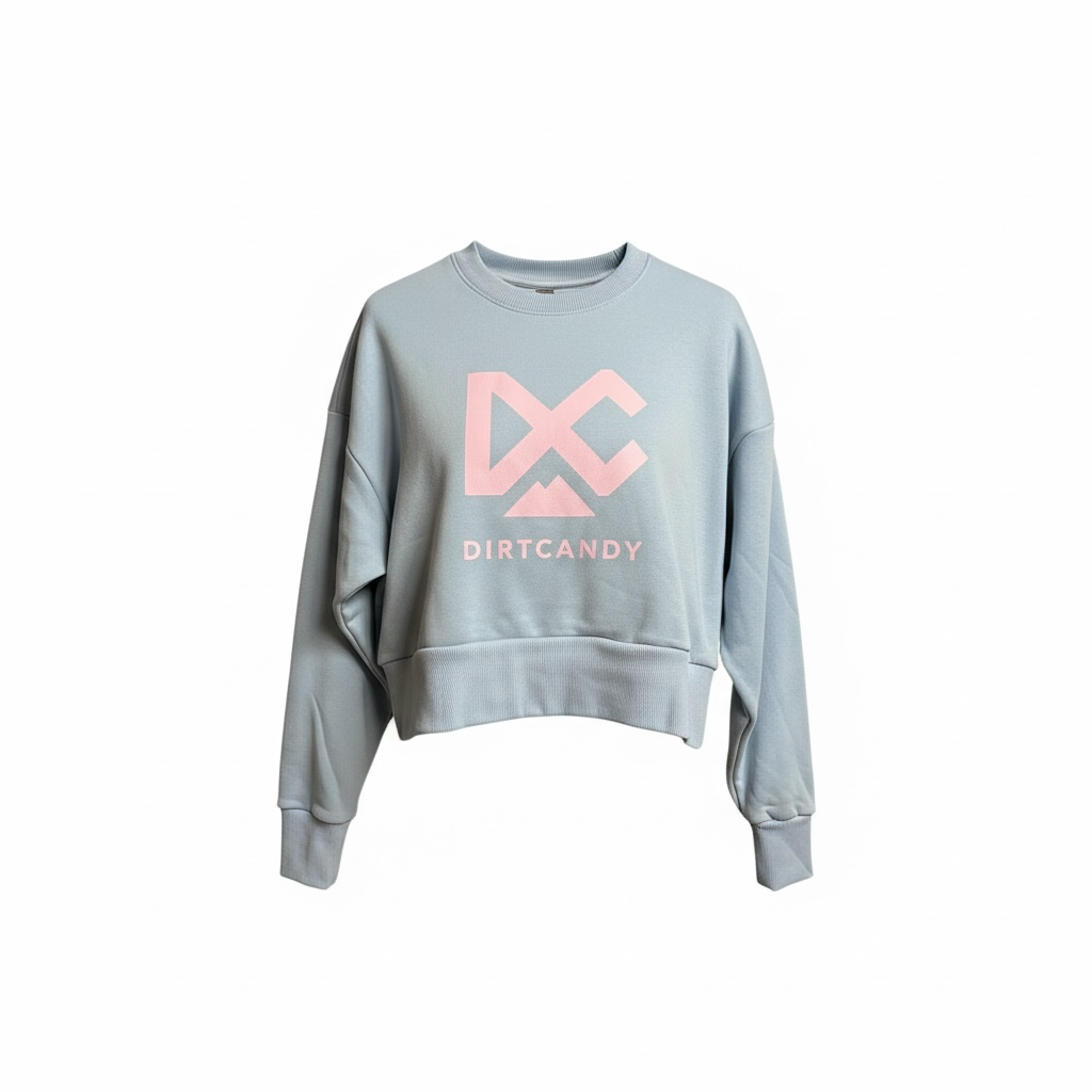 NEW- Next Level Women's Crewneck, Stonewash Denim w/ Dusty Rose Logo