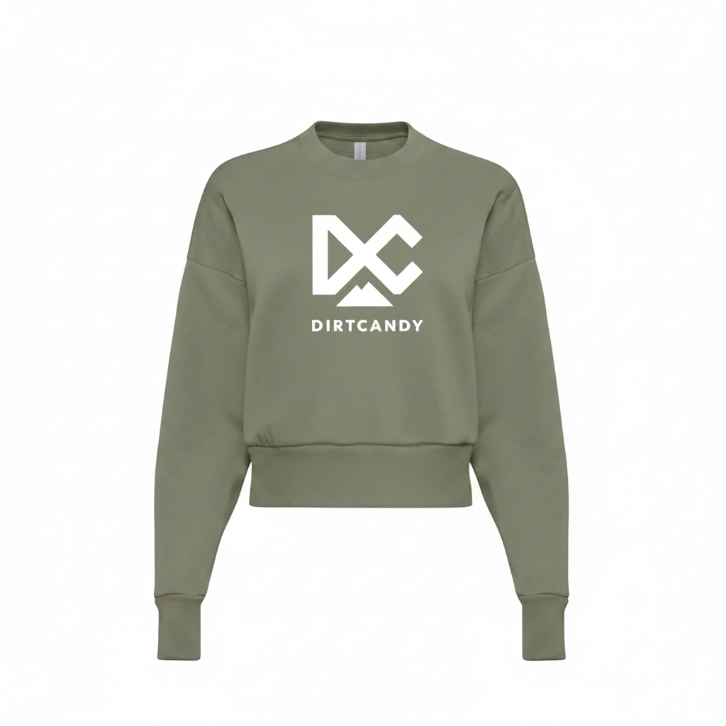 NEW- Next Level Women's Crewneck, Light Olive w/ Cloud White Logos