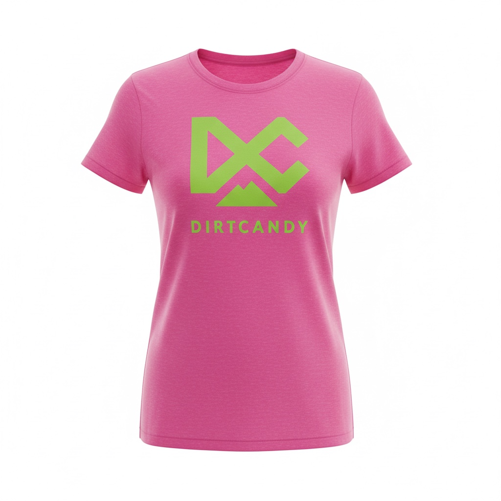Next Level Ladies T, Hot Pink w/ Neon Green DirtCandy Logo