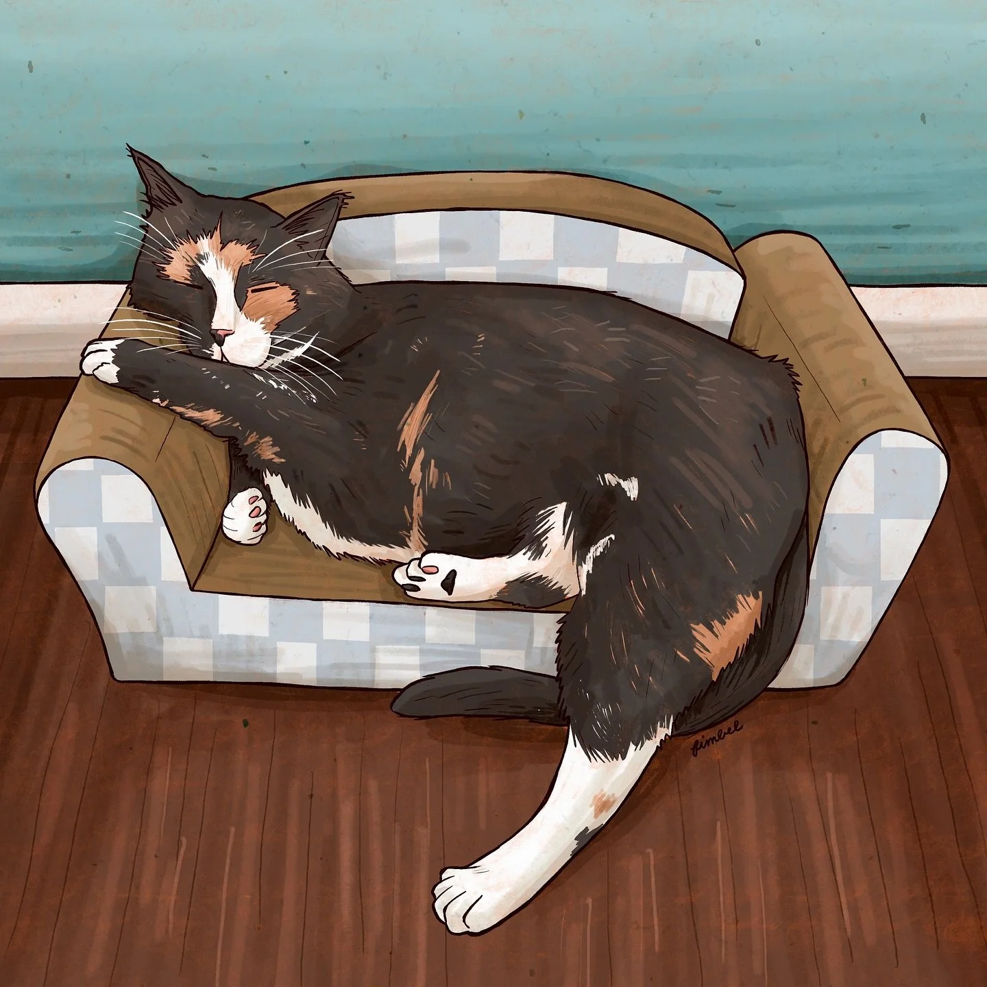 Adding to my collection of BIG CAT OR SMALL COUCH drawings. This one is a little more true to life&hellip; I&rsquo;m gonna need to draw Mouse next 🐈&zwj;⬛ Swipe through to see the transformation of this cardboard couch. It has certainly seen better 