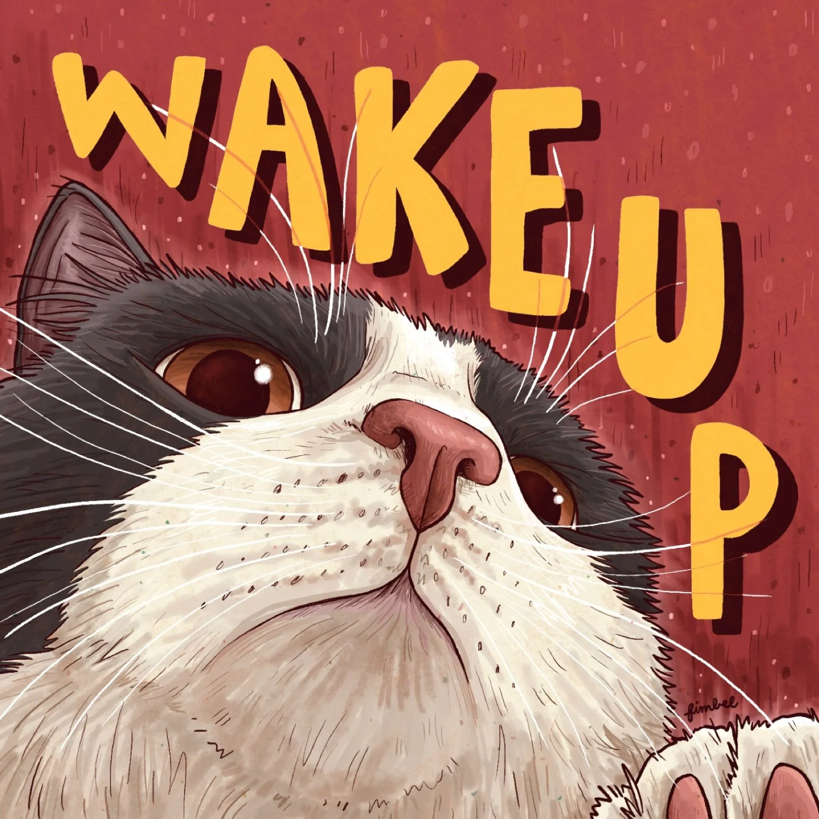 New art! Why use an alarm clock when you have a hungry cat? 🐈&zwj;⬛⏰🐈
Should I make this into a sticker? I&rsquo;m thinking that I probably will!