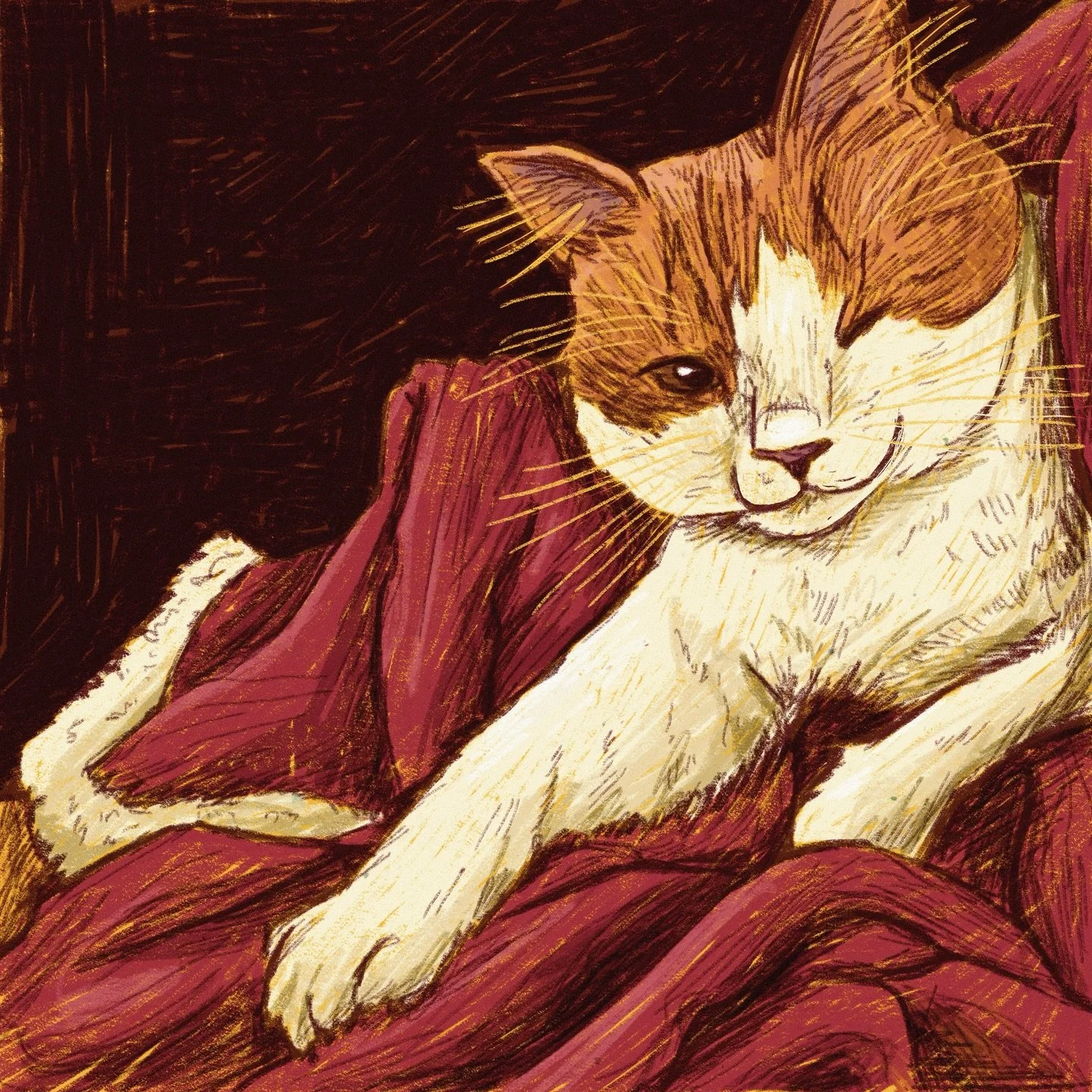 Day two of posting illustrations of my cats. Last time it was Lilo, and today it is Jack Jack. 🐈

For this picture, I wanted to lean into a sketchy, quick, traditional looking style. Similar to what I would&rsquo;ve done in college. The process made