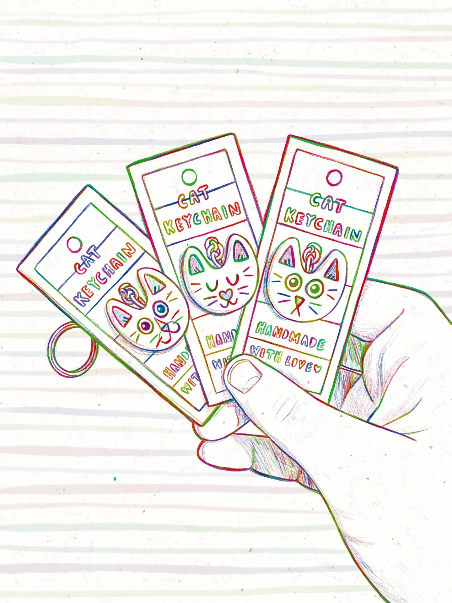 I&rsquo;ve been making lots of keychains lately in preparation for a very busy Spring and Summer! So here&rsquo;s a drawing of said keychains. 💛